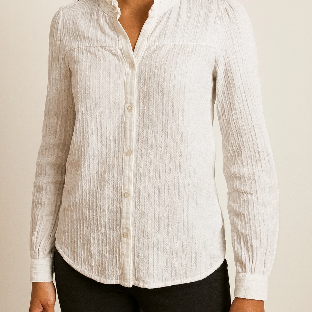 LOFT Ivory Textured Button-Down Blouse